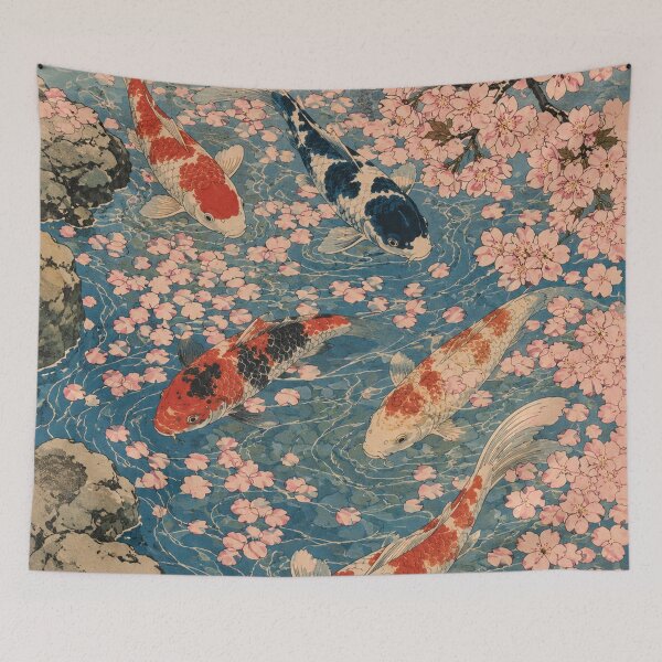 Item preview, Cherry Blossom Stream - Vintage Japanese Koi Fish Ukiyo-e Woodblock designed and sold by bapupa.