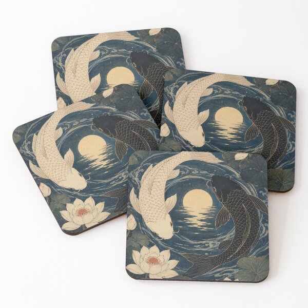 Item preview, Moonlit Lotus Swim - Vintage Japanese Koi Fish Ukiyo-e Woodblock designed and sold by bapupa.