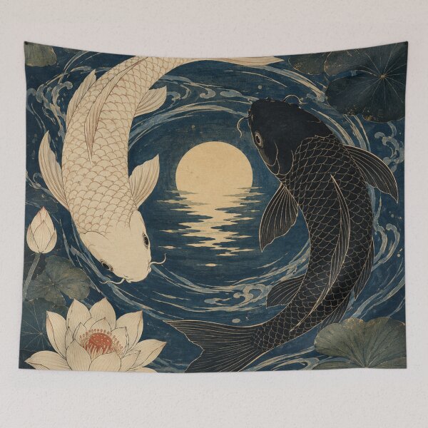 Item preview, Moonlit Lotus Swim - Vintage Japanese Koi Fish Ukiyo-e Woodblock designed and sold by bapupa.