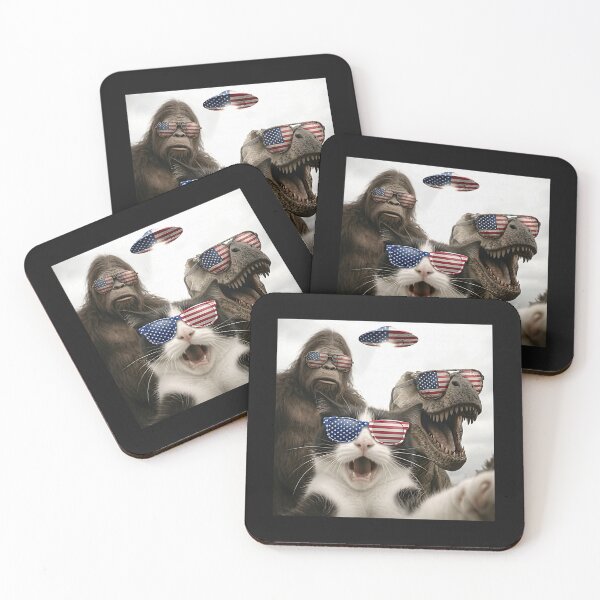 Item preview, Patriotic Cat Selfie with Bigfoot Dinosaur UFO 4th July designed and sold by Littermin.