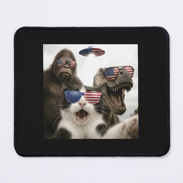 Item preview, Patriotic Cat Selfie with Bigfoot Dinosaur UFO 4th July designed and sold by Littermin.