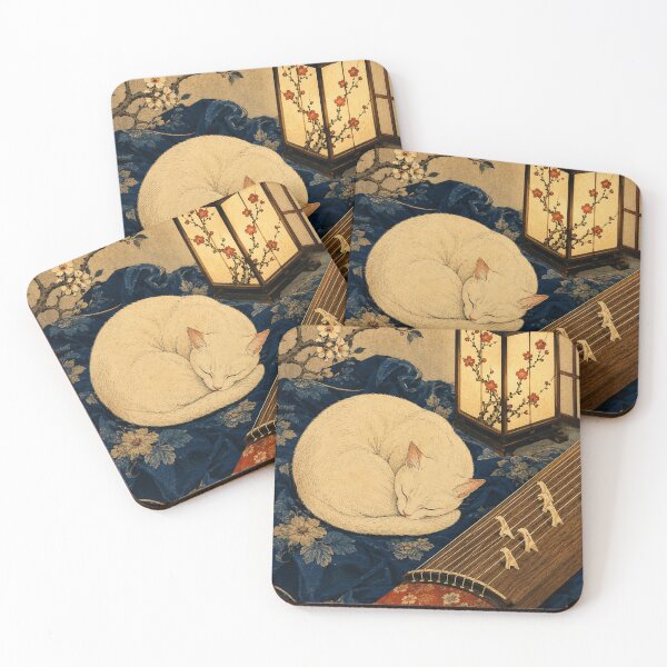Item preview, Koto Evening - Vintage Japanese Neko Cat Ukiyo-e Woodblock designed and sold by bapupa.
