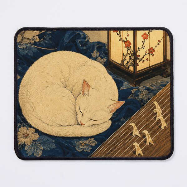 Item preview, Koto Evening - Vintage Japanese Neko Cat Ukiyo-e Woodblock designed and sold by bapupa.