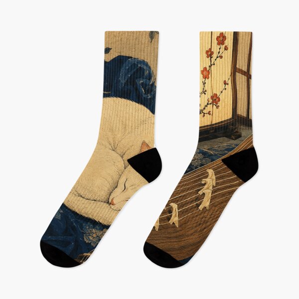 Item preview, Koto Evening - Vintage Japanese Neko Cat Ukiyo-e Woodblock designed and sold by bapupa.