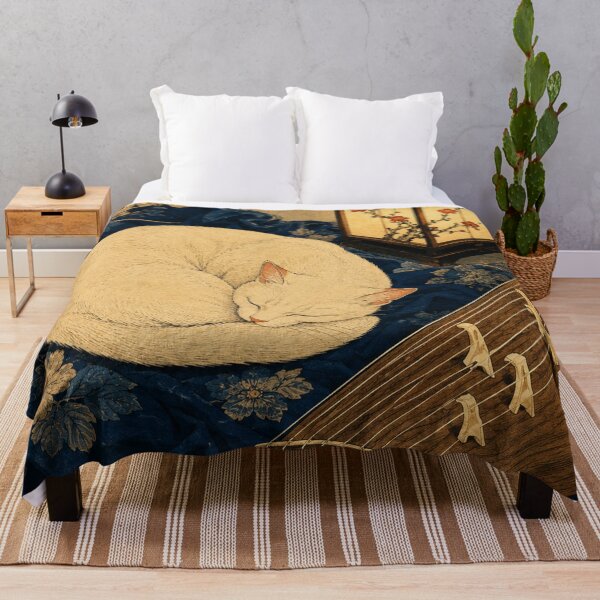 Item preview, Koto Evening - Vintage Japanese Neko Cat Ukiyo-e Woodblock designed and sold by bapupa.