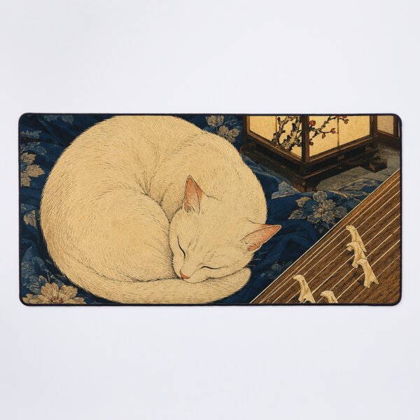 Item preview, Koto Evening - Vintage Japanese Neko Cat Ukiyo-e Woodblock designed and sold by bapupa.