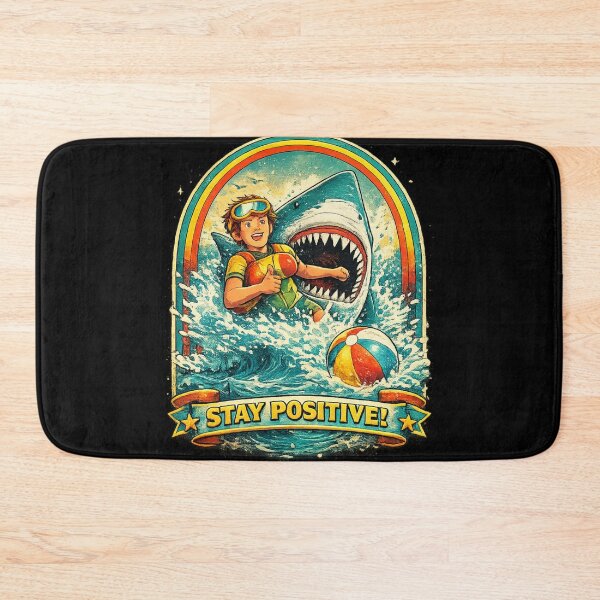 Item preview, Stay Positive Shark Retro Vintage Surfing Design | Funny Ocean Motivation Graphic Tee designed and sold by Imma4art ⭐⭐⭐⭐⭐.