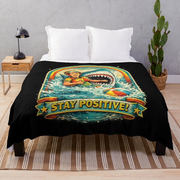 Item preview, Stay Positive Shark Retro Vintage Surfing Design | Funny Ocean Motivation Graphic Tee designed and sold by Imma4art ⭐⭐⭐⭐⭐.