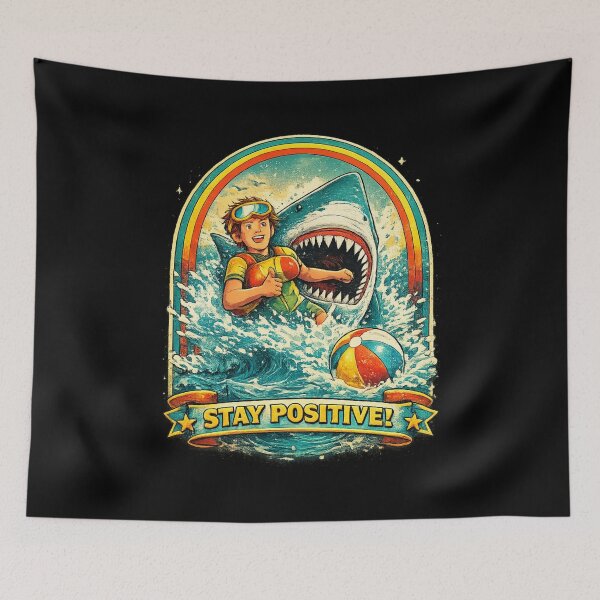 Item preview, Stay Positive Shark Retro Vintage Surfing Design | Funny Ocean Motivation Graphic Tee designed and sold by Imma4art ⭐⭐⭐⭐⭐.