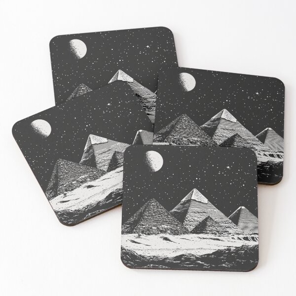 Item preview, Mystical Egyptian Pyramids Under Cosmic Night Sky Black and White Art designed and sold by Soul Garden Studio.