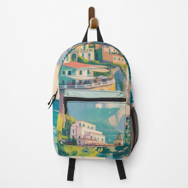 Item preview, Pastel Amalfi Coast Village Art – Mediterranean Coastal Impressionist Print designed and sold by Tamas Das.