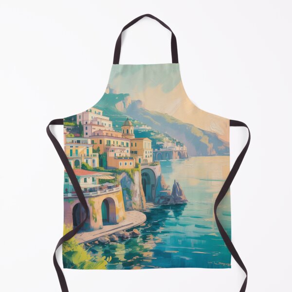 Item preview, Pastel Amalfi Coast Village Art – Mediterranean Coastal Impressionist Print designed and sold by Tamas Das.
