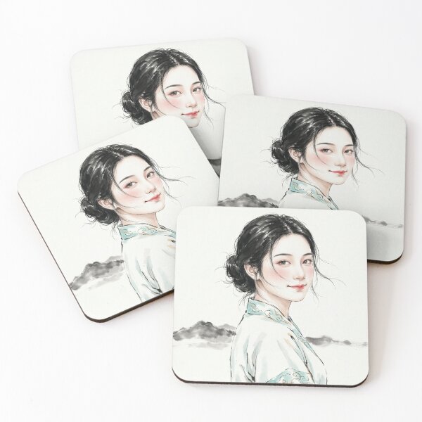 Item preview, Elegant Chinese Beauty Smiling | Half-body Portrait | Chinese Ink Art designed and sold by Enchanting East.