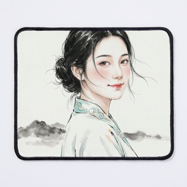Item preview, Elegant Chinese Beauty Smiling | Half-body Portrait | Chinese Ink Art designed and sold by Enchanting East.