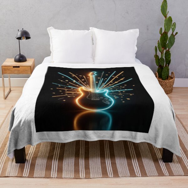Item preview, Electric Guitar Silhouette Neon Art — Bold Music Print designed and sold by CosmicRockArt.