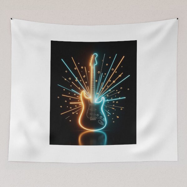 Item preview, Electric Guitar Silhouette Neon Art — Bold Music Print designed and sold by CosmicRockArt.