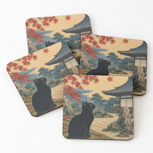 Item preview, Moss Garden Guardian - Vintage Japanese Neko Cat Ukiyo-e Woodblock designed and sold by bapupa.