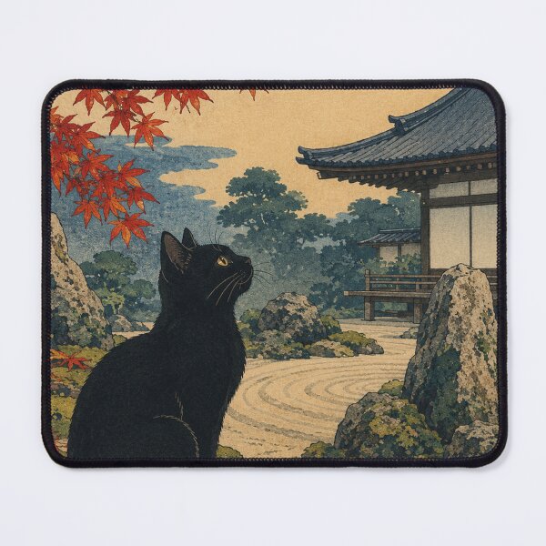 Item preview, Moss Garden Guardian - Vintage Japanese Neko Cat Ukiyo-e Woodblock designed and sold by bapupa.