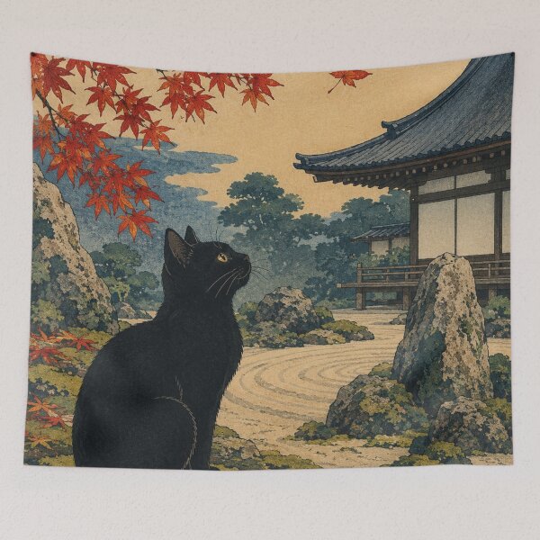 Item preview, Moss Garden Guardian - Vintage Japanese Neko Cat Ukiyo-e Woodblock designed and sold by bapupa.