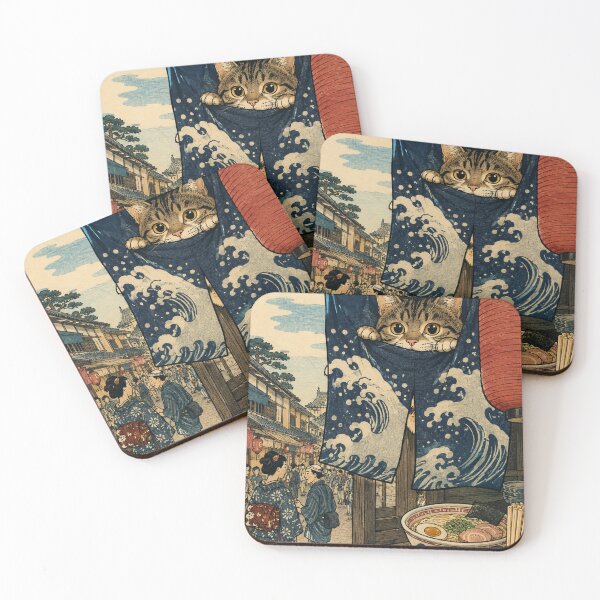 Item preview, Noren Peak - Vintage Japanese Neko Cat Ukiyo-e Woodblock designed and sold by bapupa.