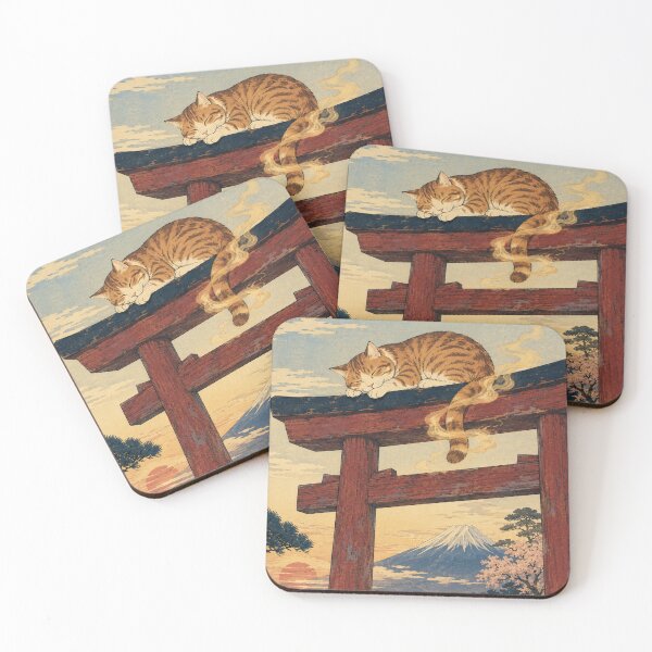 Item preview, Temple Gate Spirit - Vintage Japanese Neko Cat Ukiyo-e Woodblock designed and sold by bapupa.