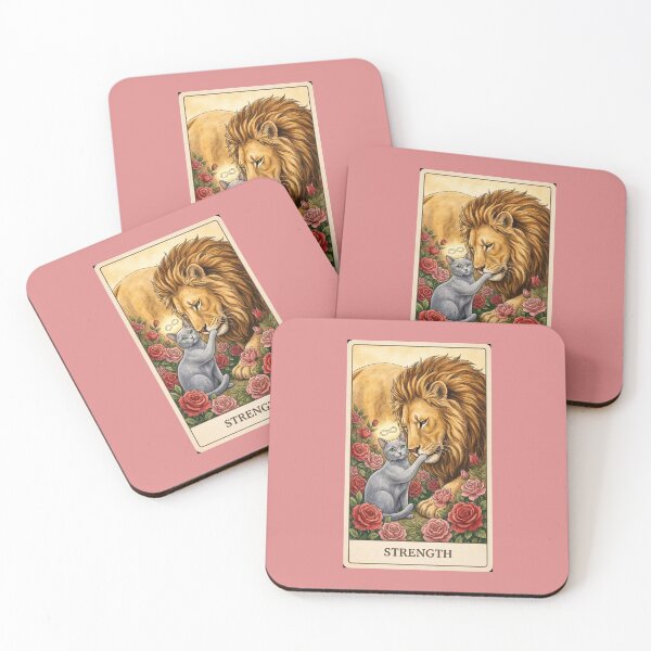 Item preview, Strength Cat Tarot - Whimsical Grey Cat and Lion Mystic Art designed and sold by Akros-.