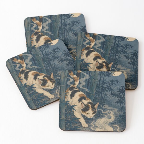 Item preview, Bamboo Shadow Stalk - Vintage Japanese Nekomata Cat Ukiyo-e Woodblock designed and sold by bapupa.