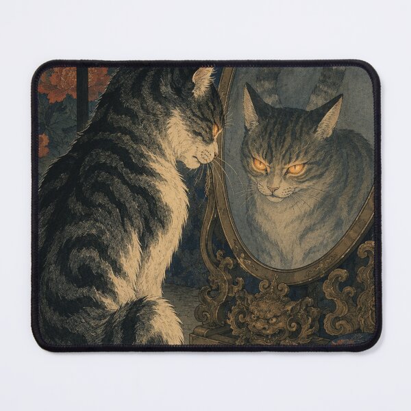 Item preview, Mirror World Cat - Vintage Japanese Nekomata Cat Ukiyo-e Woodblock designed and sold by bapupa.