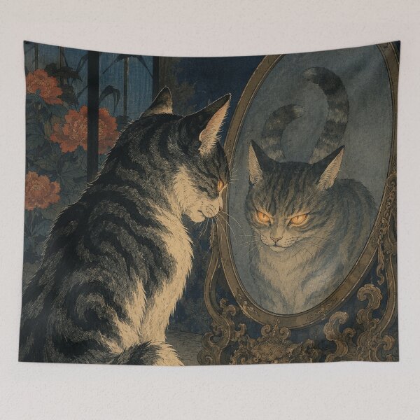 Item preview, Mirror World Cat - Vintage Japanese Nekomata Cat Ukiyo-e Woodblock designed and sold by bapupa.
