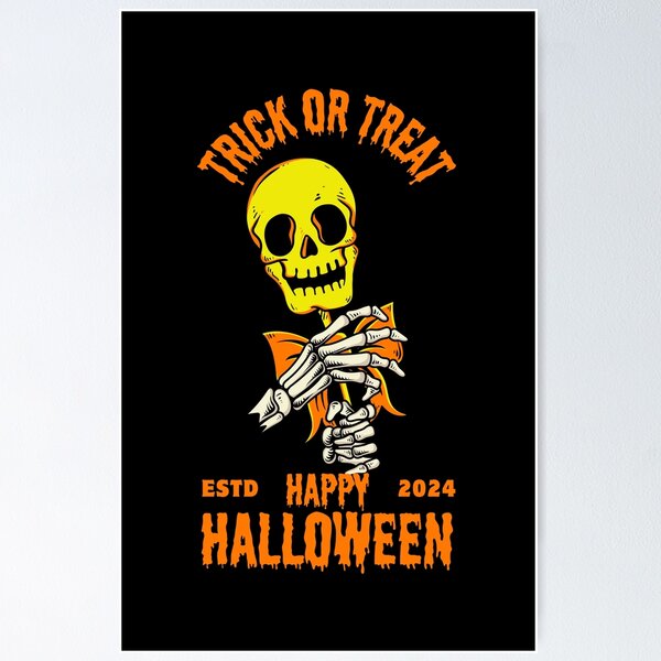 Item preview, Trick or Treat Skeleton 2024 - Retro Yellow Skull & Bow Halloween Art designed and sold by PrimalBeastLab.