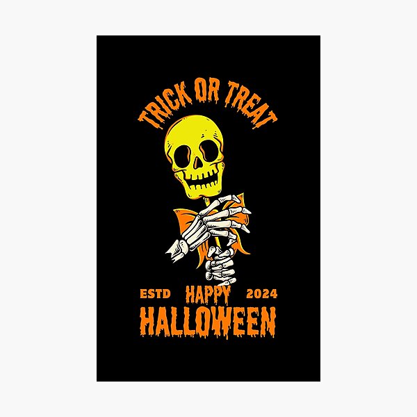 Item preview, Trick or Treat Skeleton 2024 - Retro Yellow Skull & Bow Halloween Art designed and sold by PrimalBeastLab.