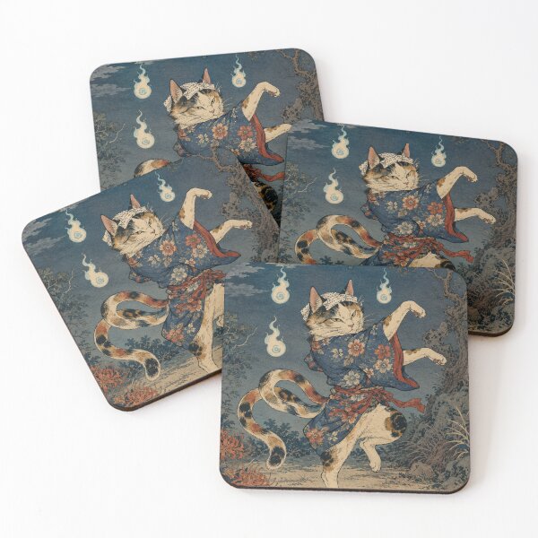 Item preview, Spectral Dance - Vintage Japanese Nekomata Cat Ukiyo-e Woodblock designed and sold by bapupa.