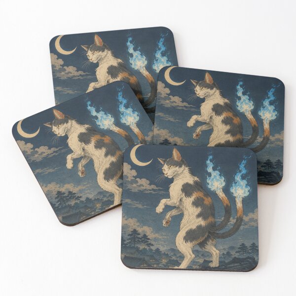Item preview, Twin Flame Tail - Vintage Japanese Nekomata Cat Ukiyo-e Woodblock designed and sold by bapupa.