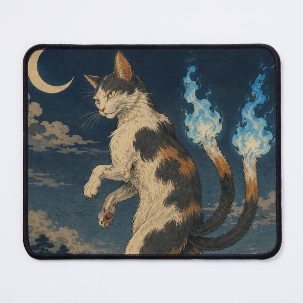 Item preview, Twin Flame Tail - Vintage Japanese Nekomata Cat Ukiyo-e Woodblock designed and sold by bapupa.