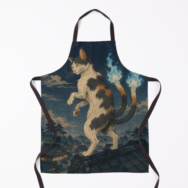 Item preview, Twin Flame Tail - Vintage Japanese Nekomata Cat Ukiyo-e Woodblock designed and sold by bapupa.
