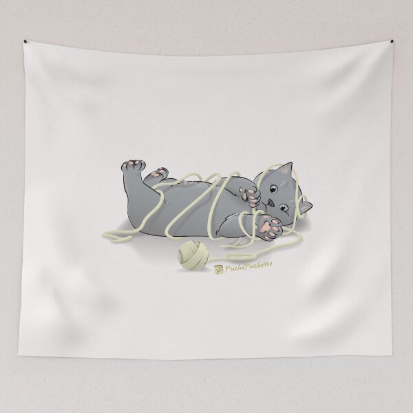 Item preview, Kitty playing a ball of yarn designed and sold by PuchiPuchiHo_Pet & Illustration Artist.