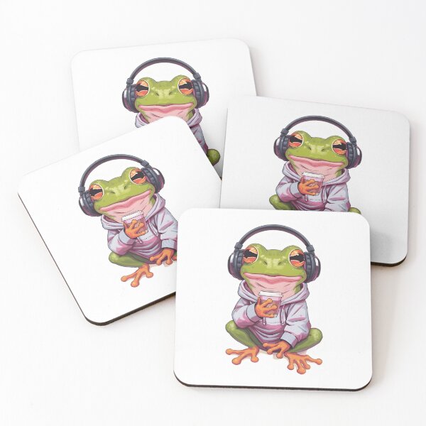 Item preview, Coffee Loving Frog With Headphones Sticker designed and sold by NRYArt.