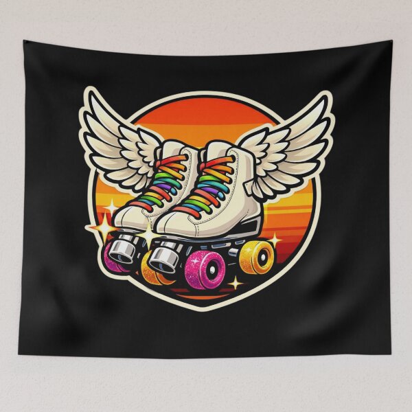Item preview, Vintage Roller Skates with Wings Retro Sunset Sticker designed and sold by Timeless Junction.