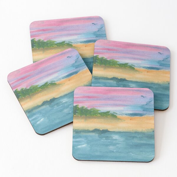 Item preview, Serene Coastal Watercolor Scene with Soft Pastel Sky designed and sold by ShonaCallumArt.