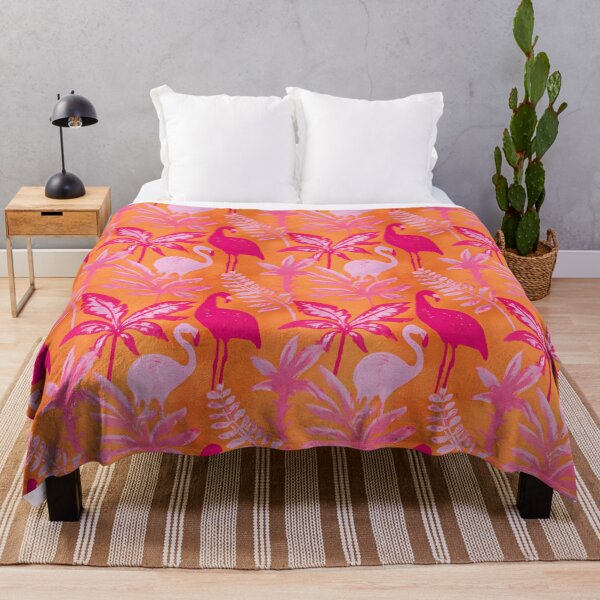 Item preview, Preppy pink flamingo garden in pink and orange designed and sold by SophieClimaArt.