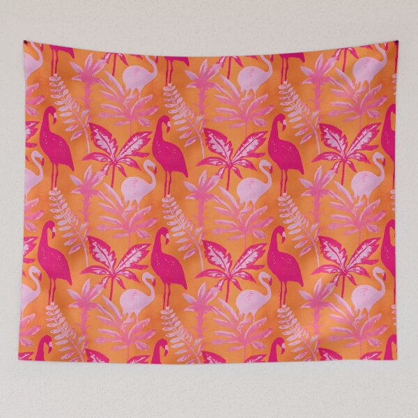 Item preview, Jardín de flamencos rosas de estilo preppy en rosa y naranja. designed and sold by SophieClimaArt.