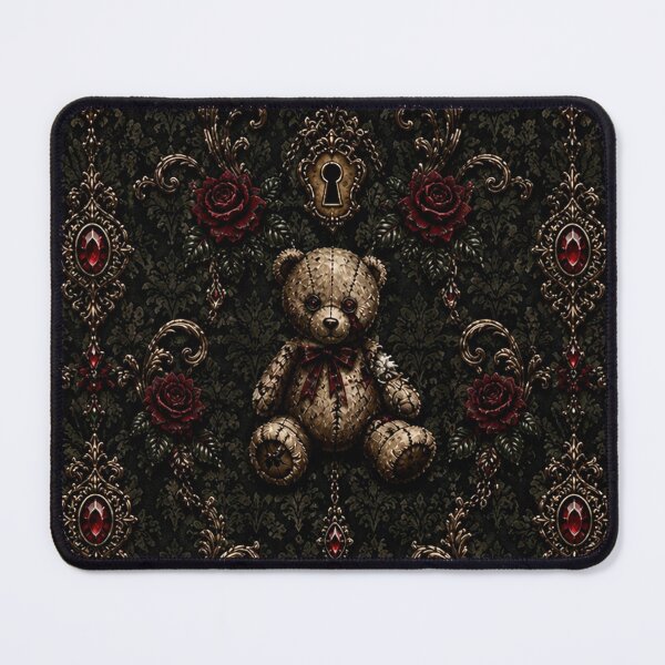 Item preview, The Forgotten Nursery - Gothic Stitched Teddy & Crimson Ruby Damask designed and sold by cabuks.