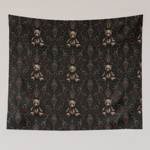 Item preview, The Forgotten Nursery - Gothic Stitched Teddy & Crimson Ruby Damask designed and sold by cabuks.