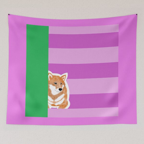 Item preview, 80's vibes colors (pink, green) with red Shiba Inu designed and sold by ShibaCruise-On.