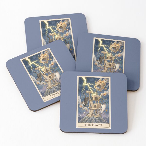 Item preview, The Tower Cat Tarot - Funny Cat Tree Lightning Strike Art designed and sold by Akros-.