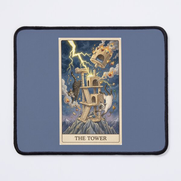 Item preview, The Tower Cat Tarot - Funny Cat Tree Lightning Strike Art designed and sold by Akros-.