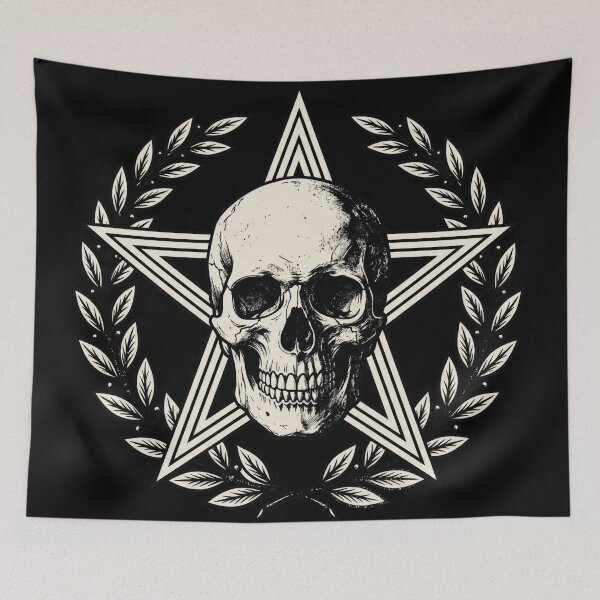 Item preview, Vintage Gothic Skull with Star and Wreath designed and sold by seven things shop.