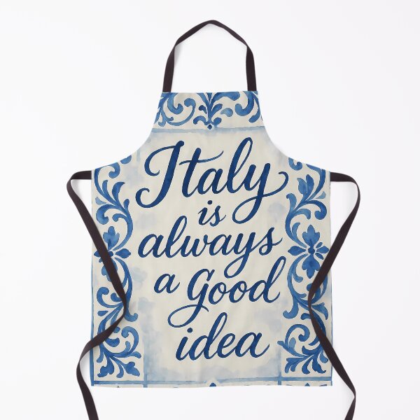 Item preview, Italy Is Always a Good Idea – Blue Watercolor Calligraphy Tile Design designed and sold by EmeraldeaArt.