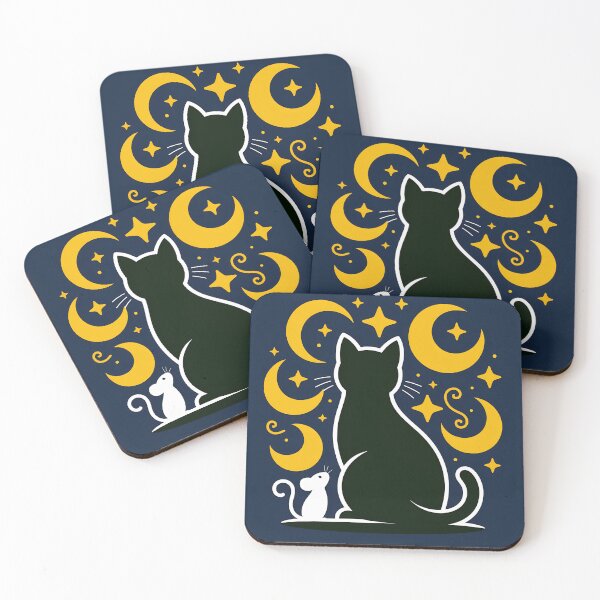 Item preview, Black Cat and White Mouse Under Moonlight, Cute Cat Lover Design, Mystical Night Sky Art, Whimsical Pet Illustration, Moon and Stars Graphic designed and sold by WHDProduction45.