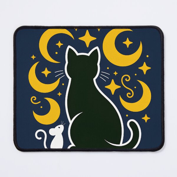 Item preview, Black Cat and White Mouse Under Moonlight, Cute Cat Lover Design, Mystical Night Sky Art, Whimsical Pet Illustration, Moon and Stars Graphic designed and sold by WHDProduction45.